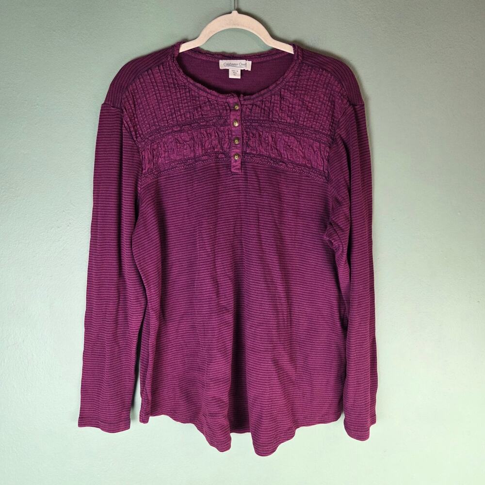 Coldwater Creek Womens XL Textured Knit Henley Long Sleeve Top Purple